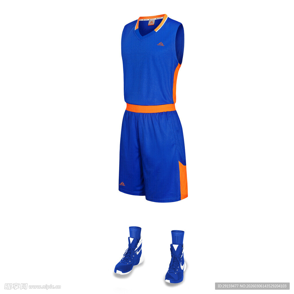 蓝色篮球运动套装及鞋