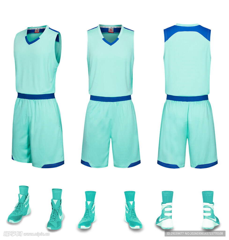 薄荷绿篮球运动套装及鞋袜