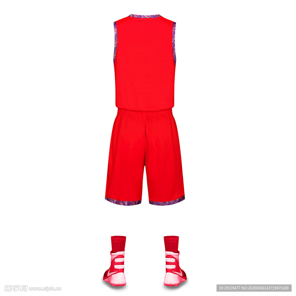 红色篮球运动套装及鞋袜