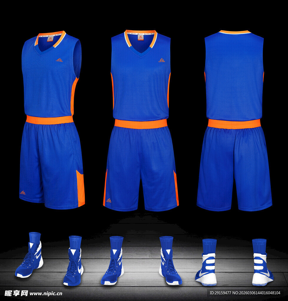 蓝色篮球运动服套装展示