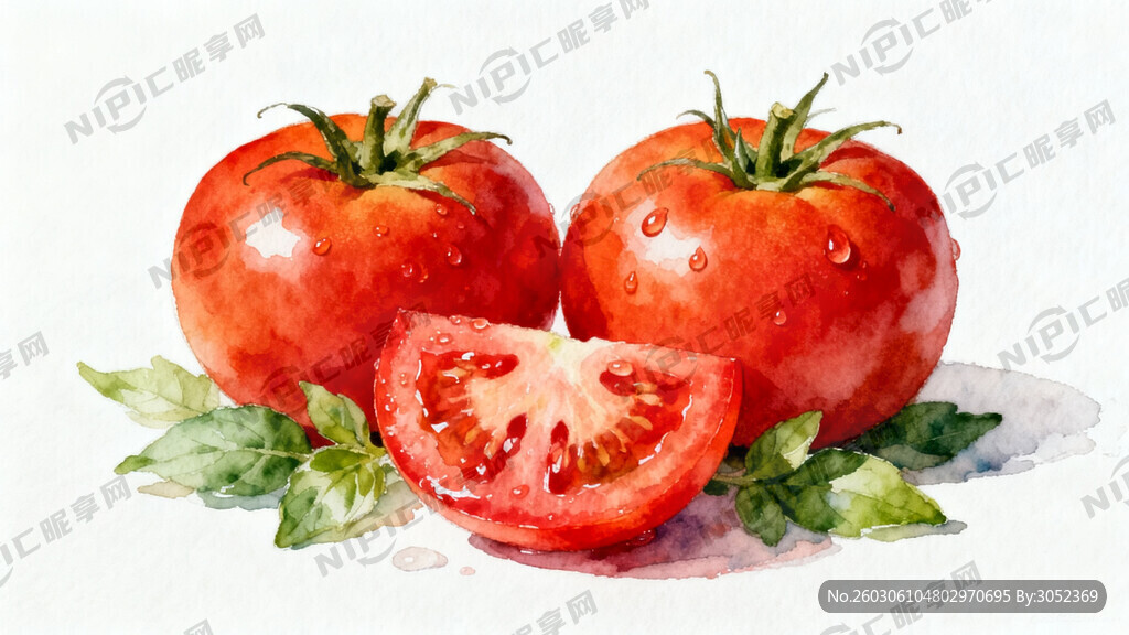 手绘写实 西红柿    有水珠