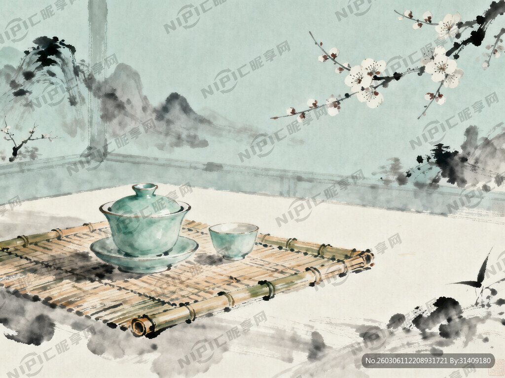 茶室装饰壁纸  古典带诗意