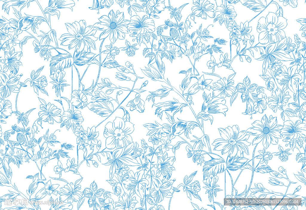 蓝白花卉图案背景纹理