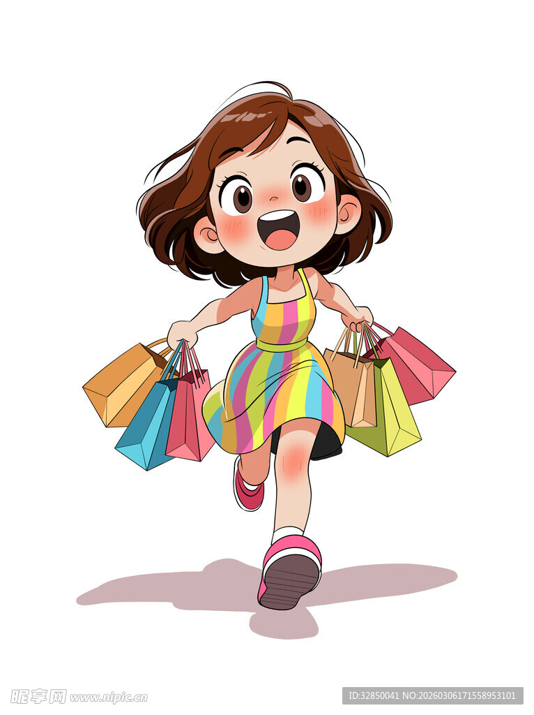 开心购物的小女孩