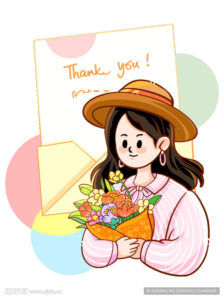 女孩手持花束表谢意