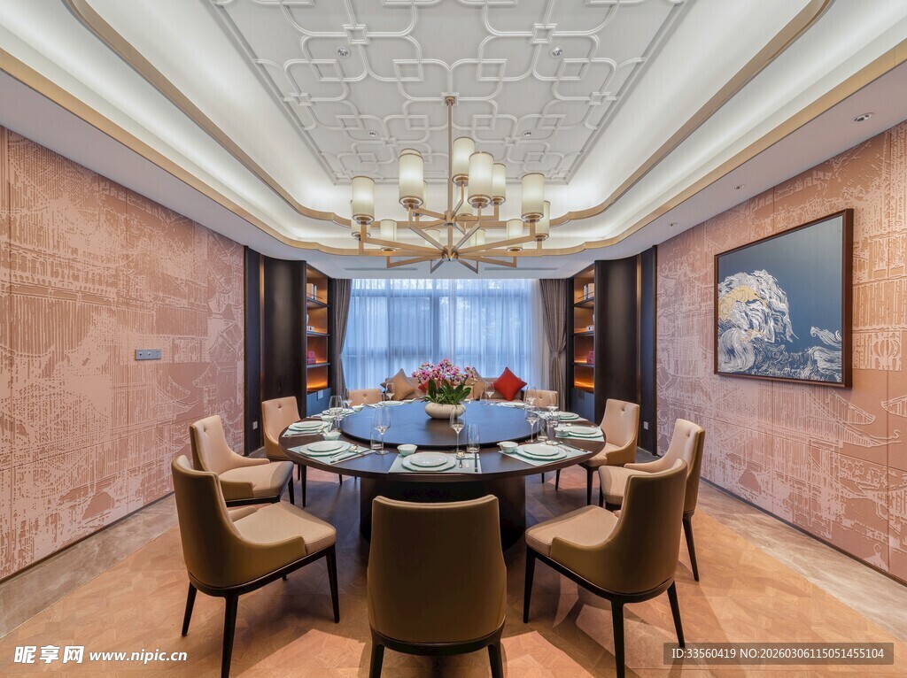 豪华中式餐厅室内优雅场景