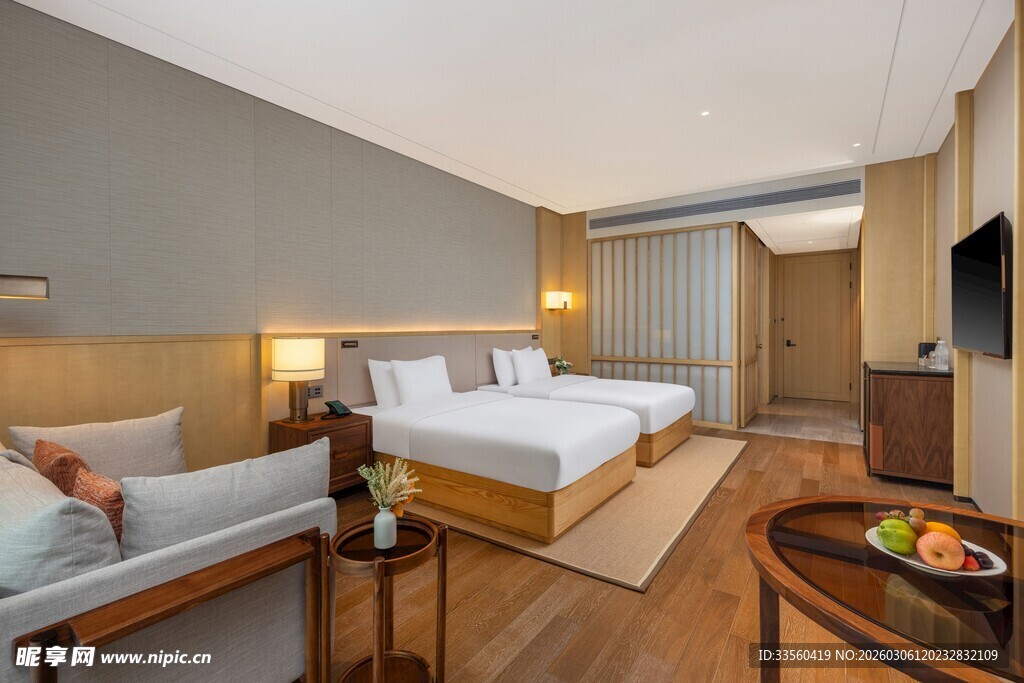 温馨舒适的酒店客房场景