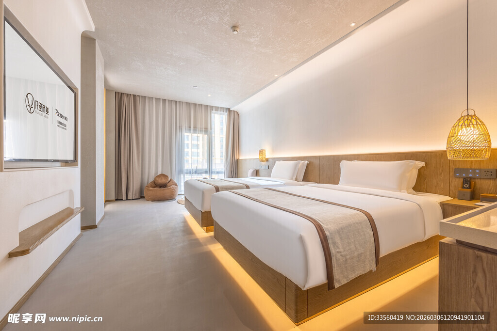 现代简约风格双床酒店房间
