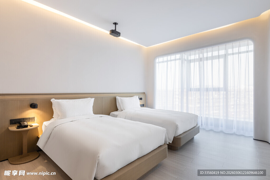 简约现代风格双床卧室空间