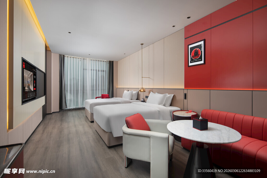 现代时尚双床酒店客房