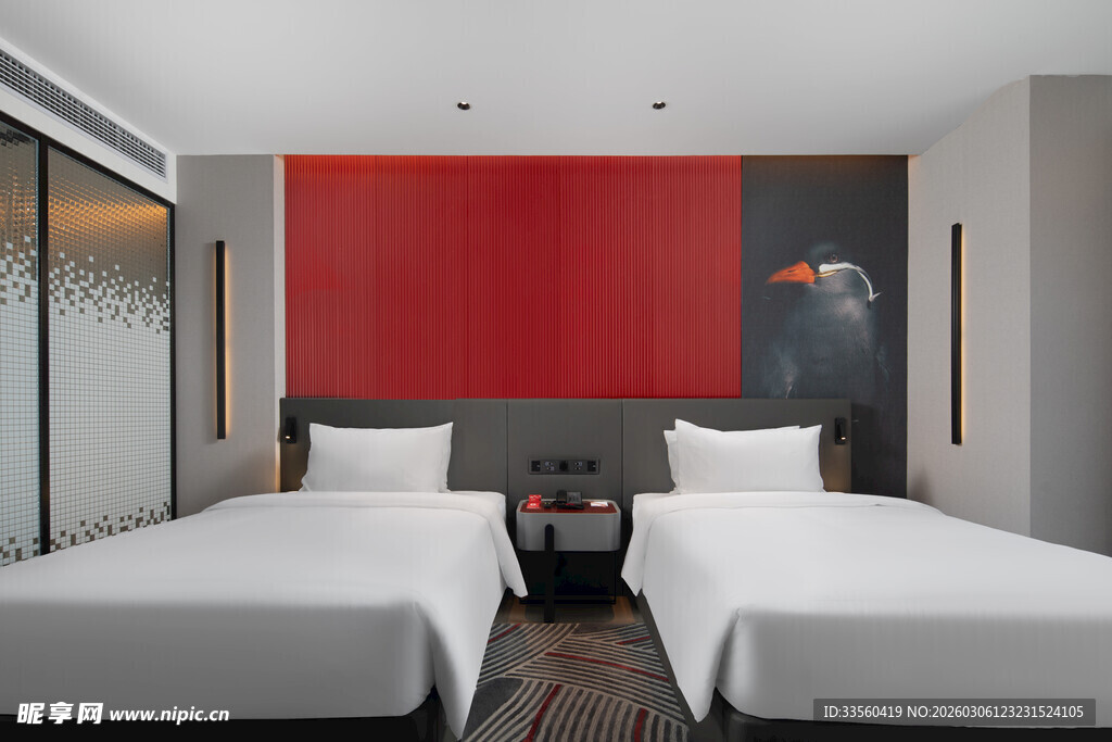 现代简约风双床卧室空间