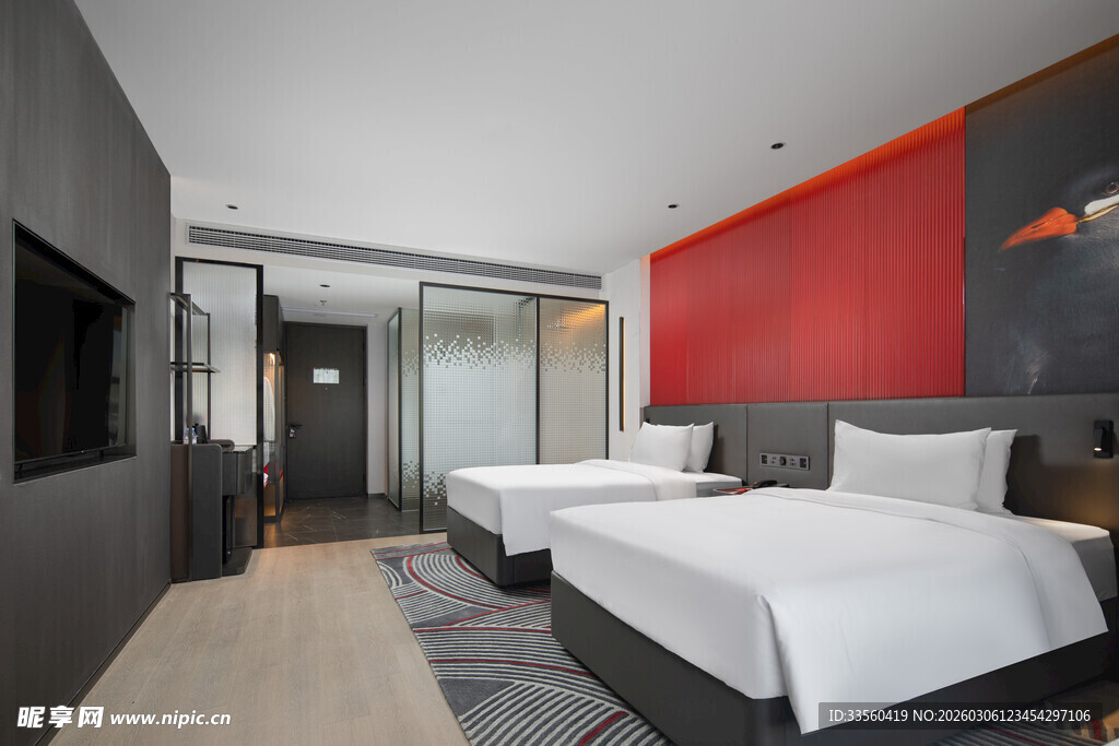 现代简约风格双床酒店客房