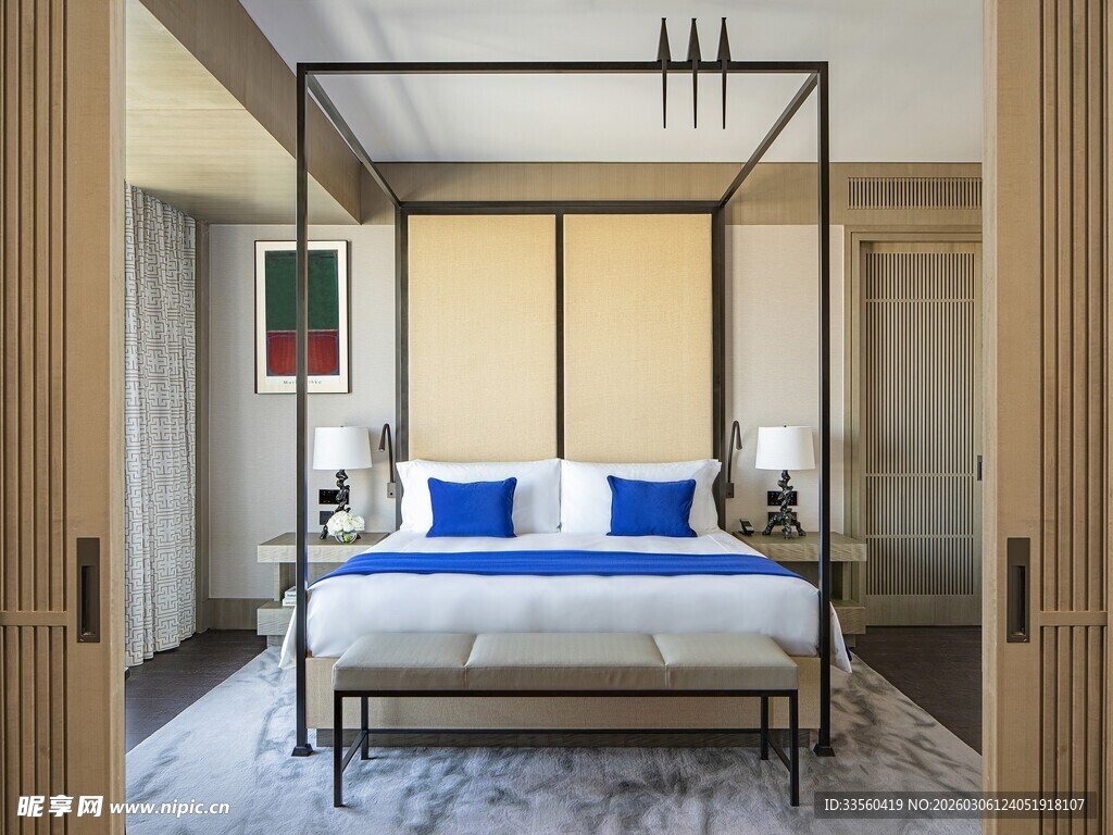 现代中式风格卧室床榻