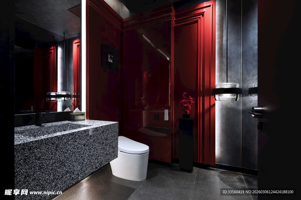 现代风红色系时尚卫生间