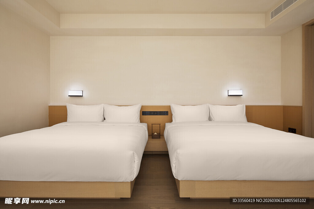 简约双床酒店客房空间