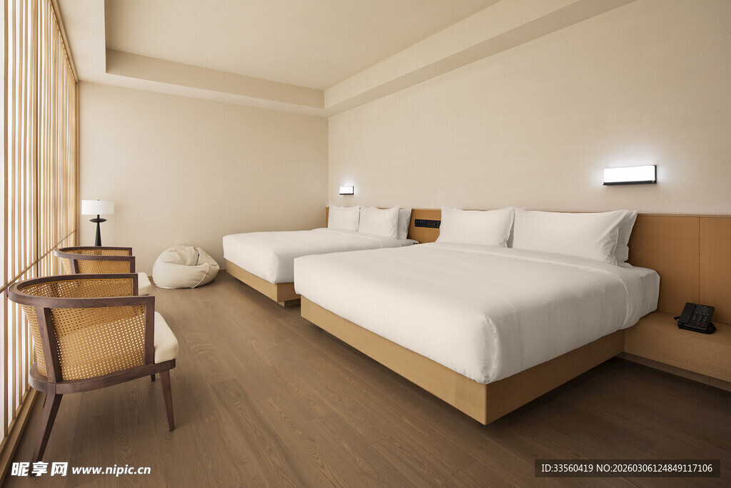 简约双床酒店客房场景