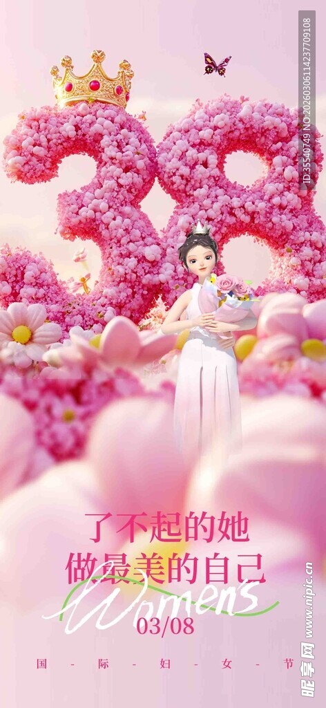 粉色38女神节浪漫装饰场景