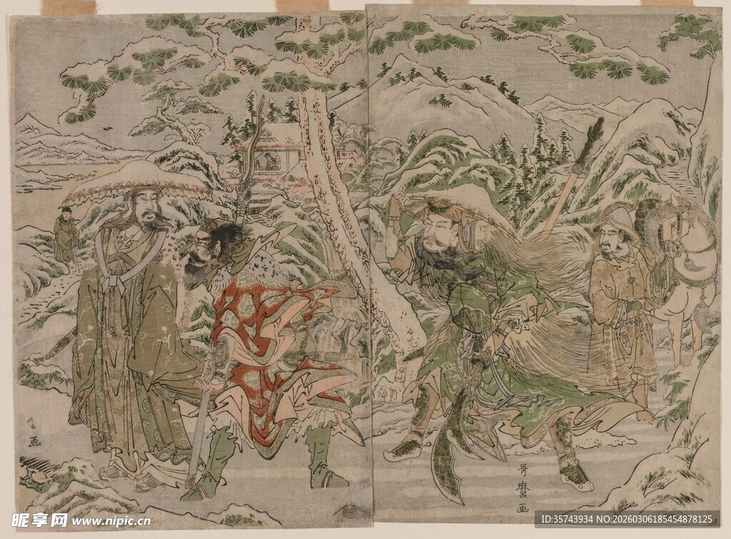 三国演义冬景狩猎场景绘画