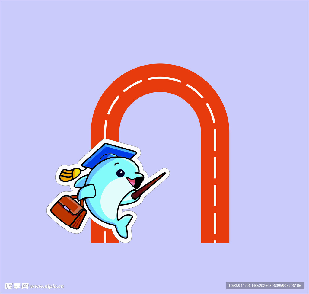 卡通角色穿越红色拱门