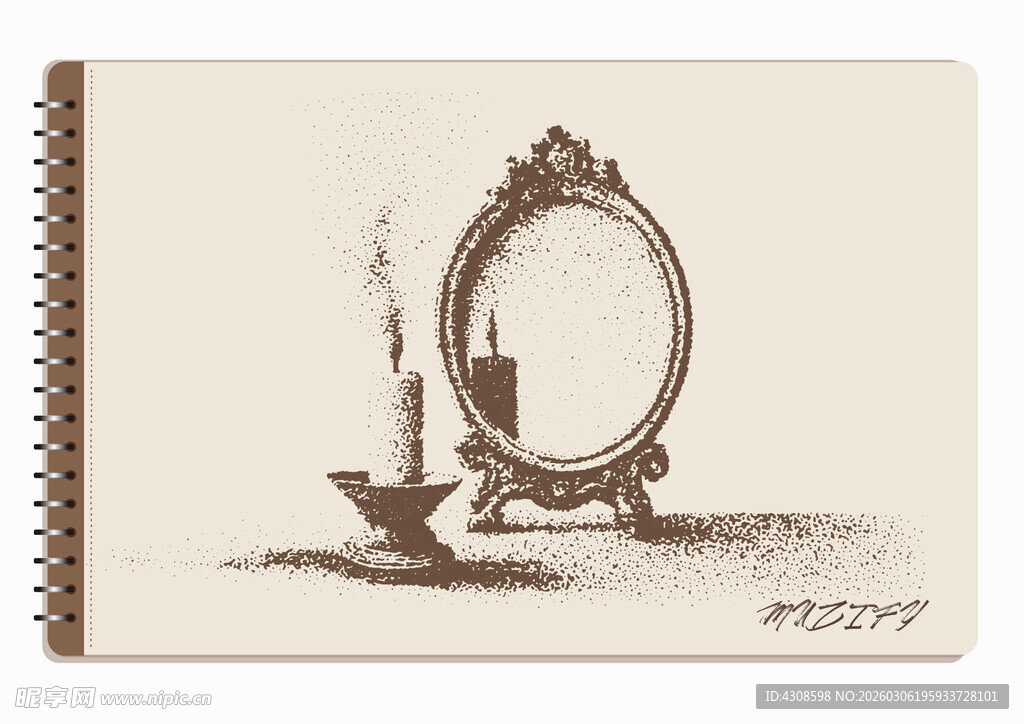 线圈本 蜡烛素描画