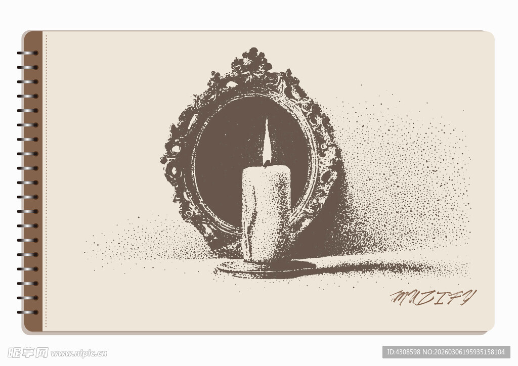 线圈本 蜡烛素描画