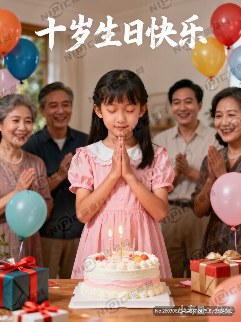 10岁女孩过生日画面