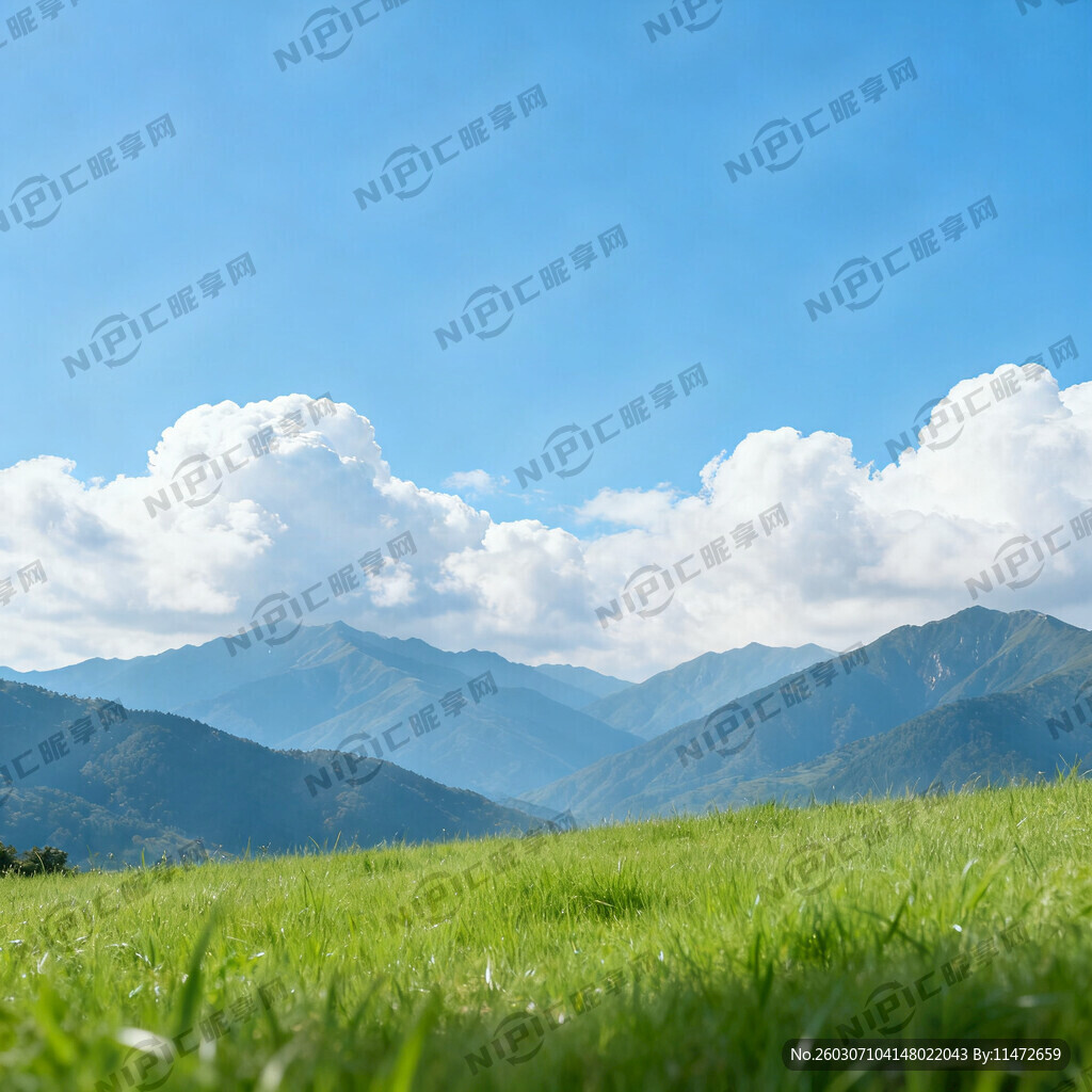 远山蓝天白云草地