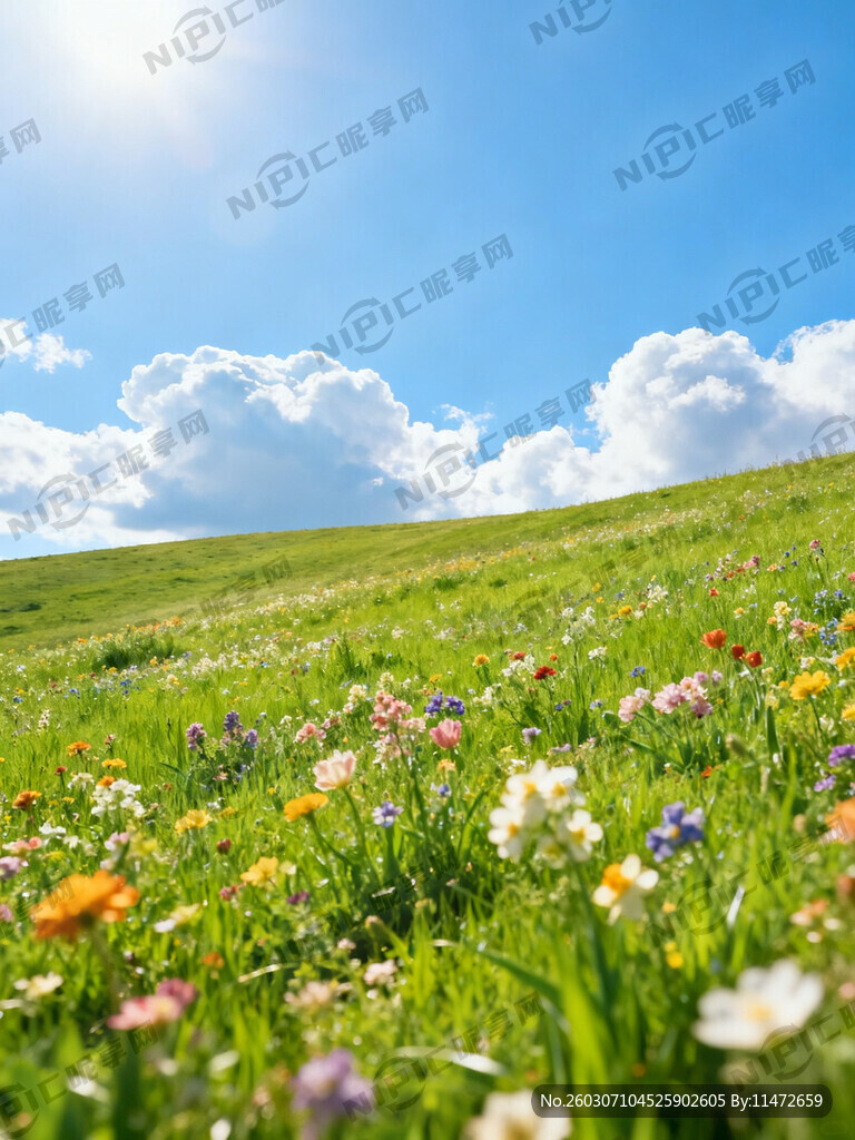 远景蓝天白云草地春暖花开