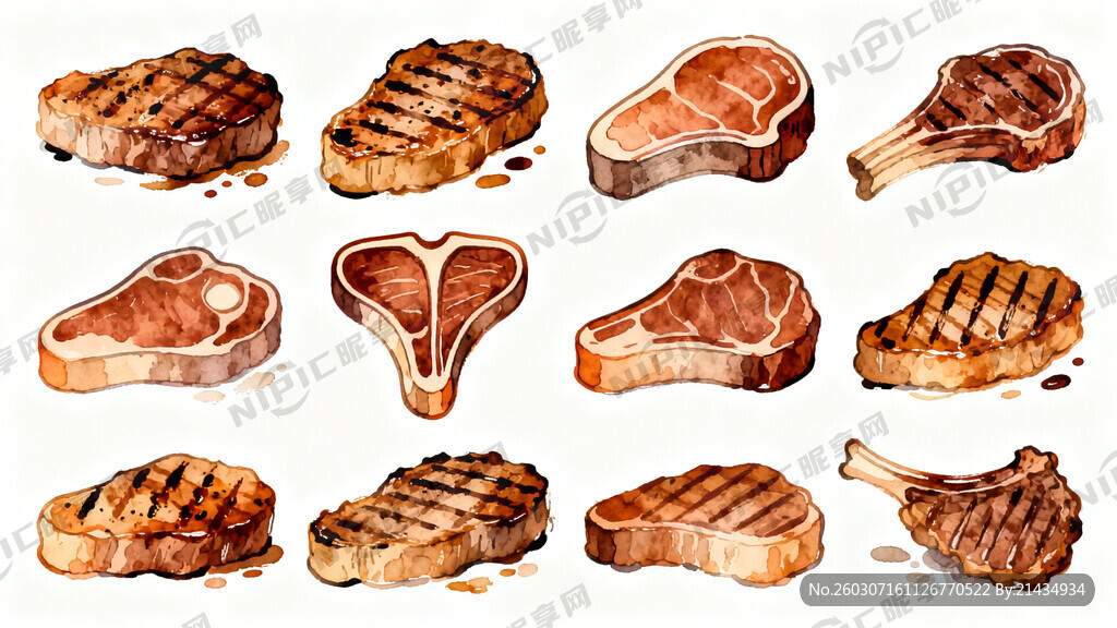 手绘牛排图标锦集