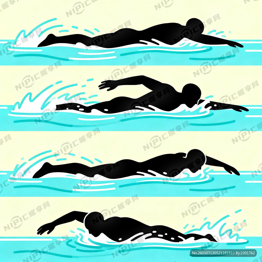 游泳的人剪影 泳姿为自由泳