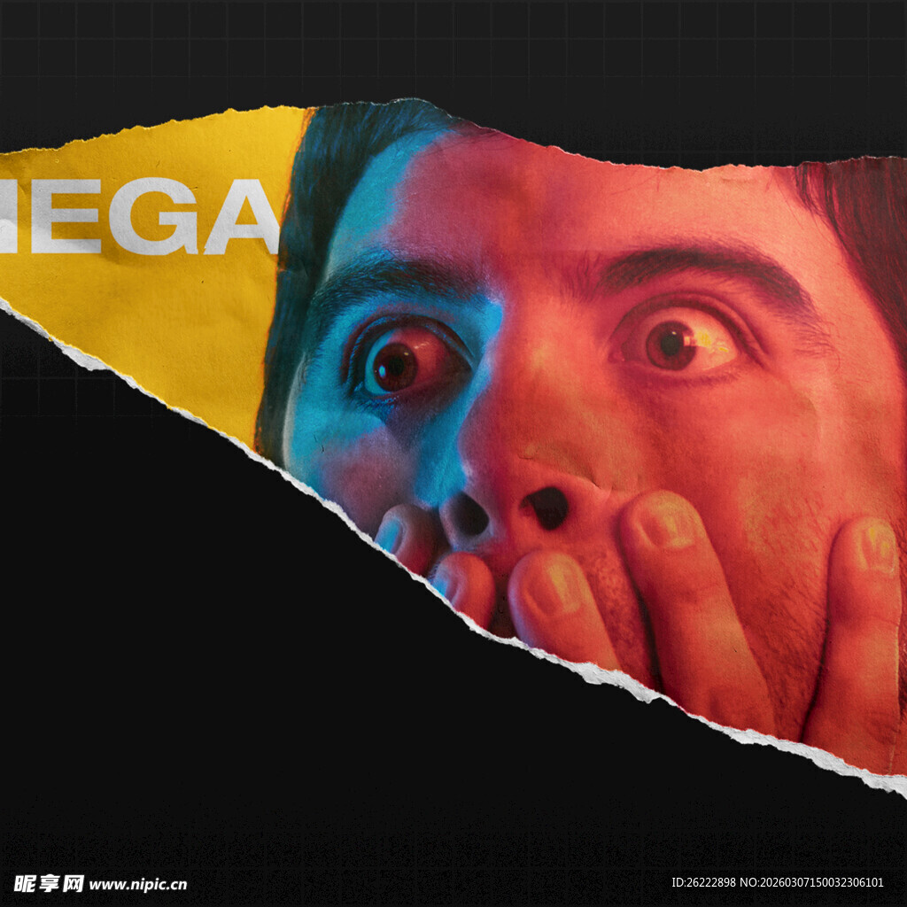 惊讶表情的撕裂效果图片