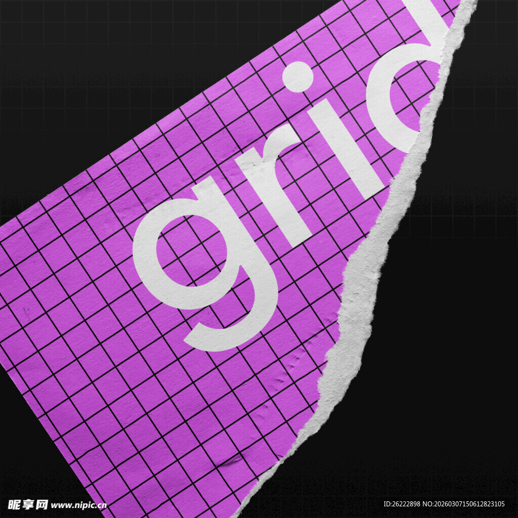 紫色网格纸张撕裂效果