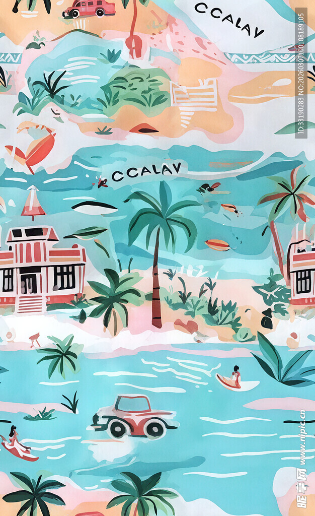 热带海滨度假风光插画