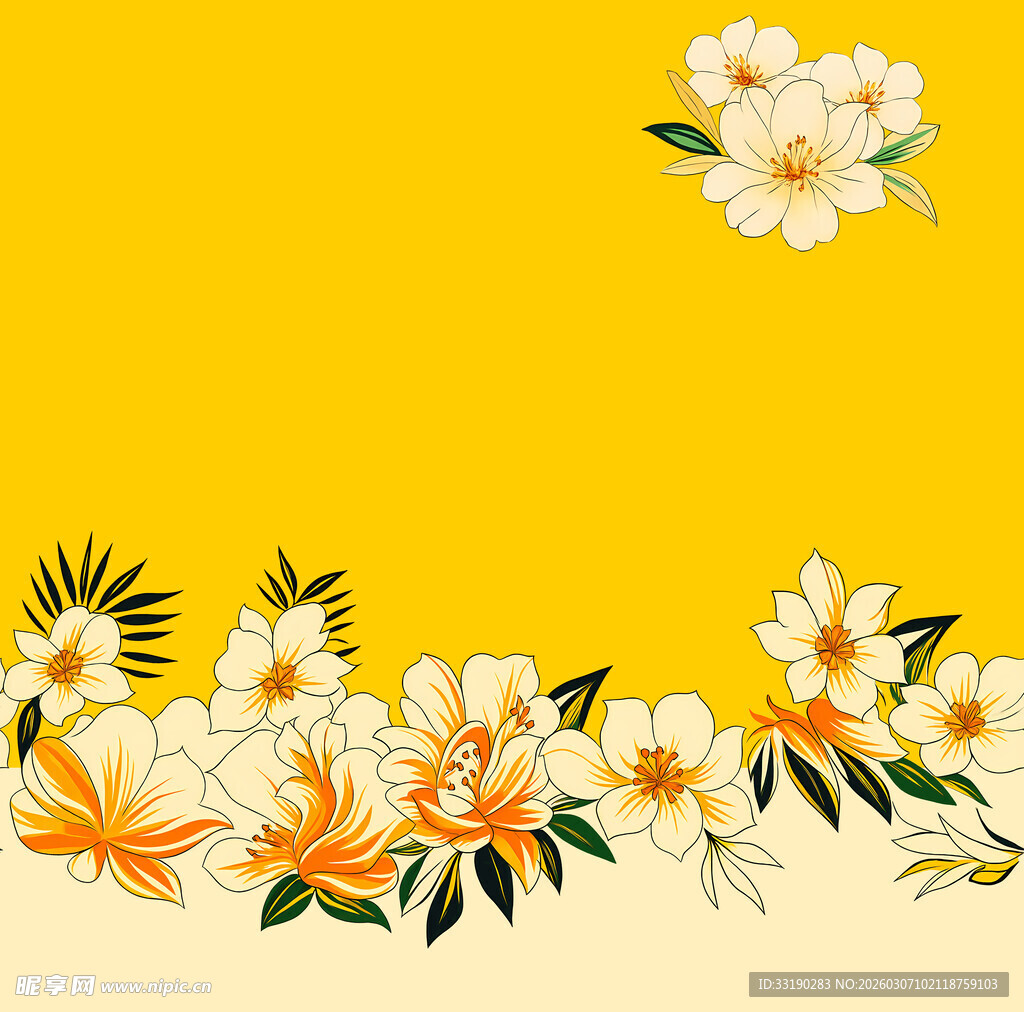 黄色背景上的清新花卉图案