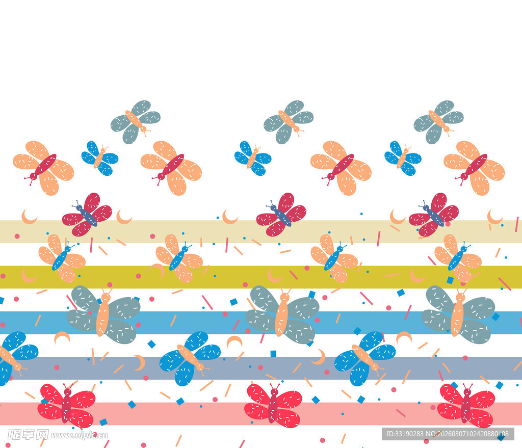 多彩蝴蝶条纹装饰图案