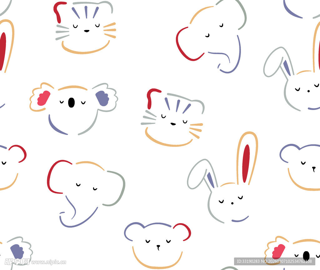 可爱动物头像无缝图案