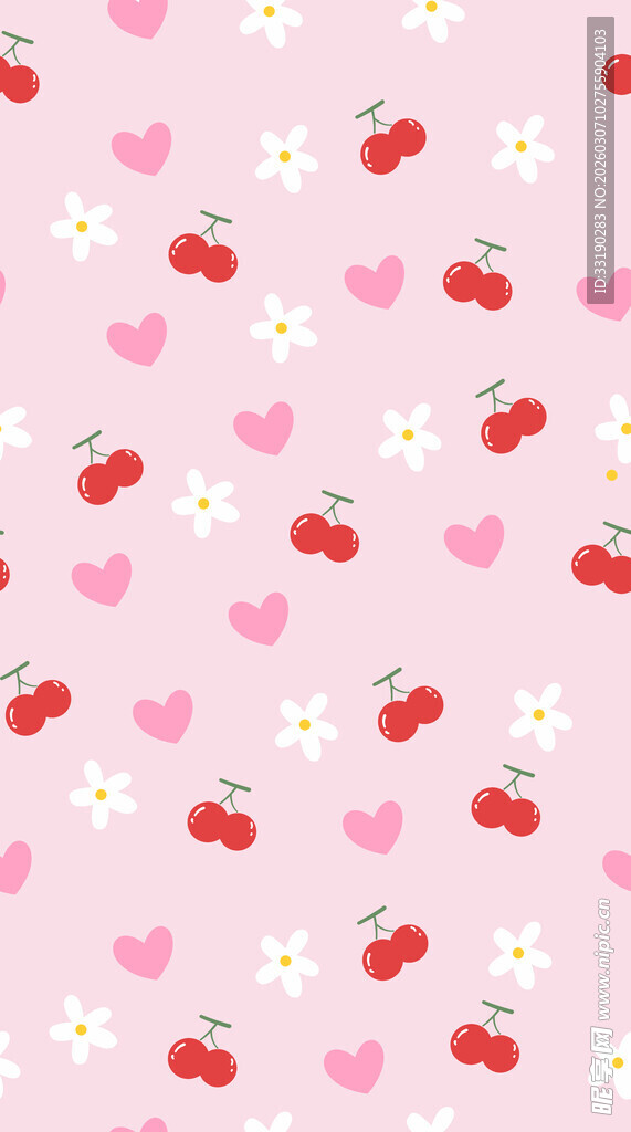 粉色爱心樱桃图案背景