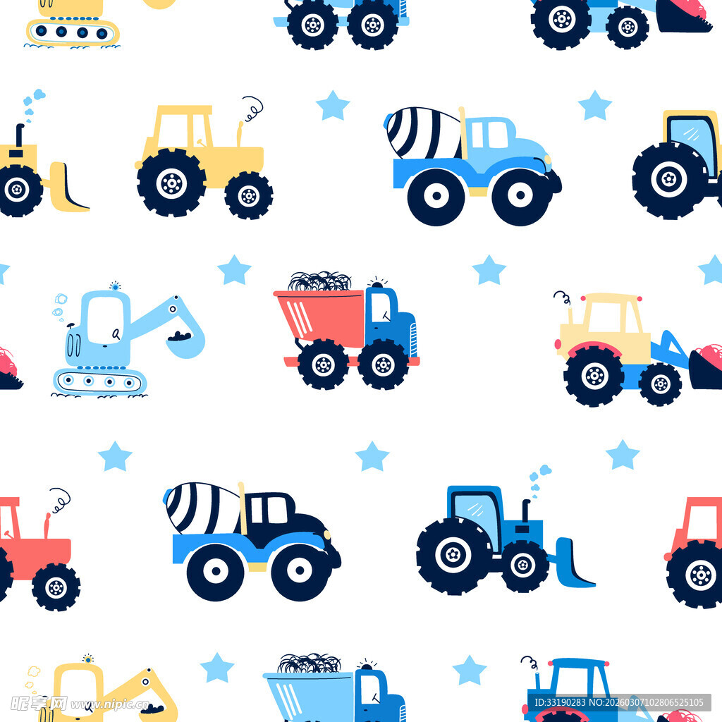 卡通工程车与拖拉机图案