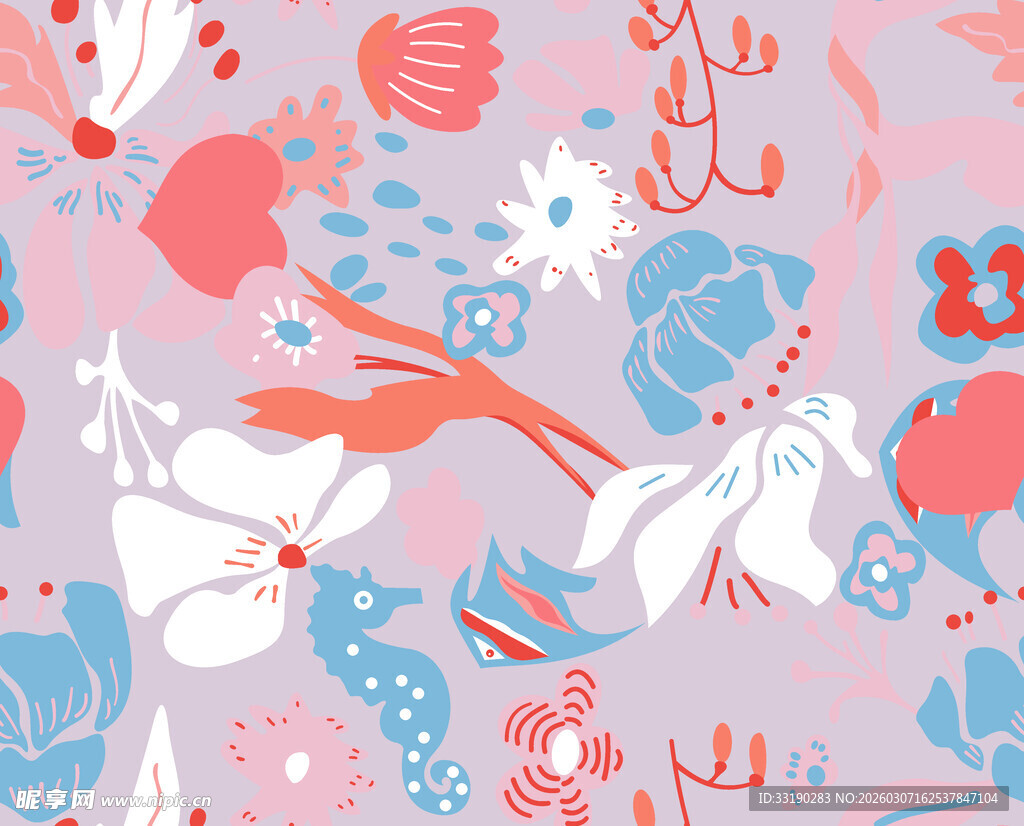 梦幻花卉海洋元素图案