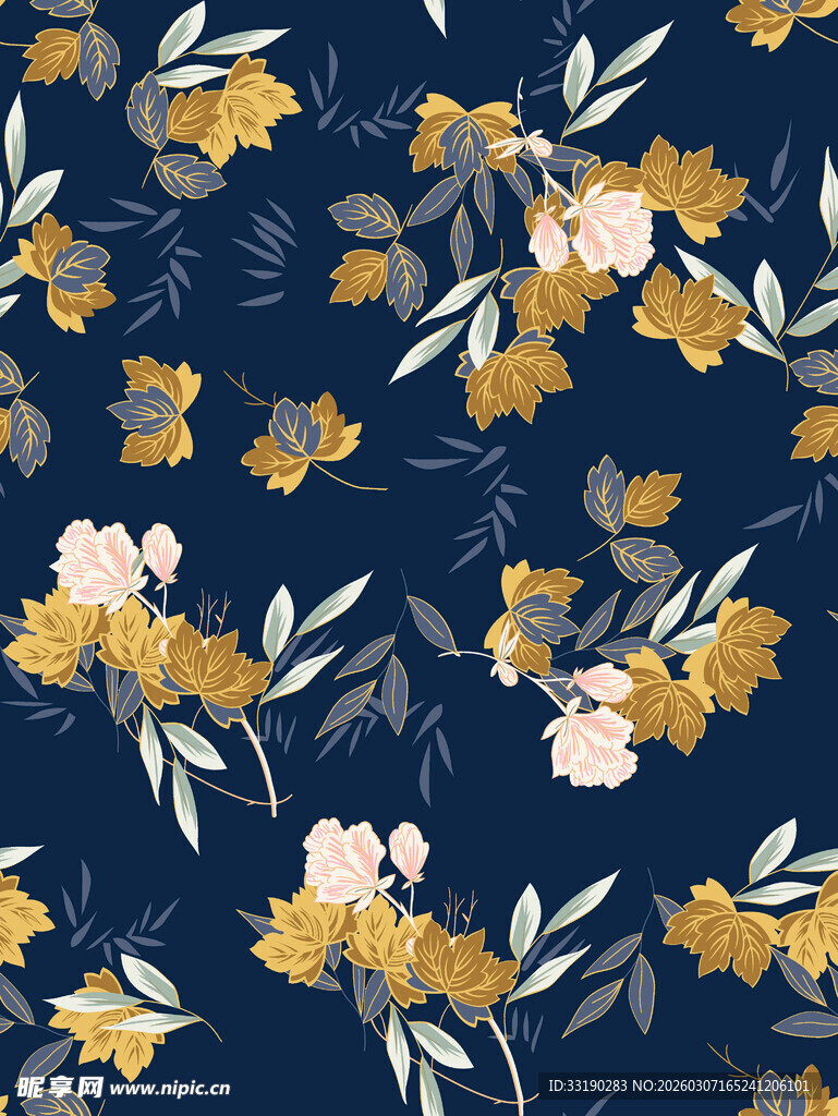 深蓝色底花卉图案纹理