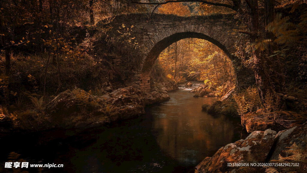古老石桥下的静谧水流