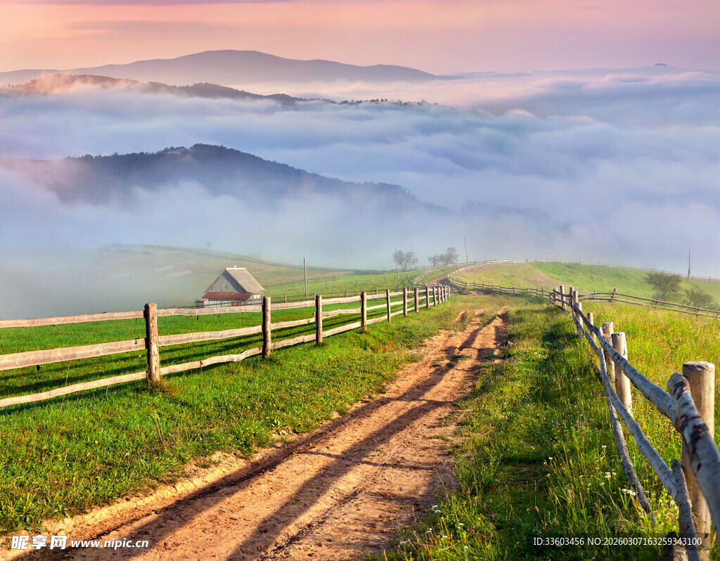 乡村晨曦中的蜿蜒小路
