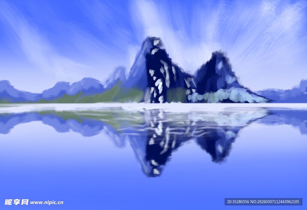 宁静山水倒影美景