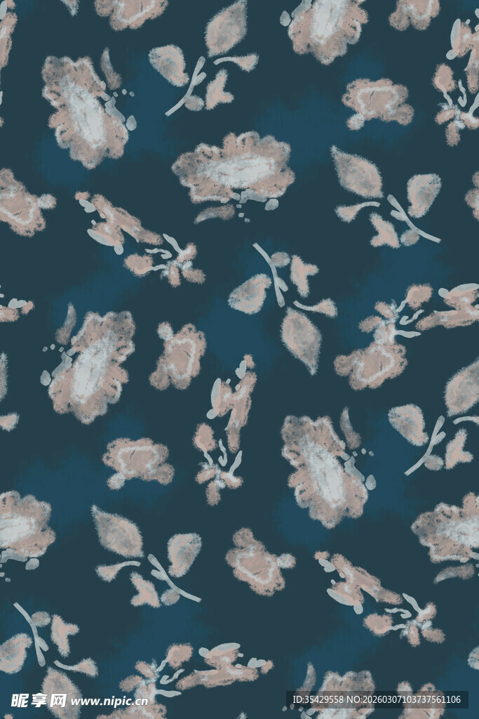 深蓝色花卉图案布料纹理