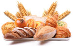 多样面包与麦穗的美味组合