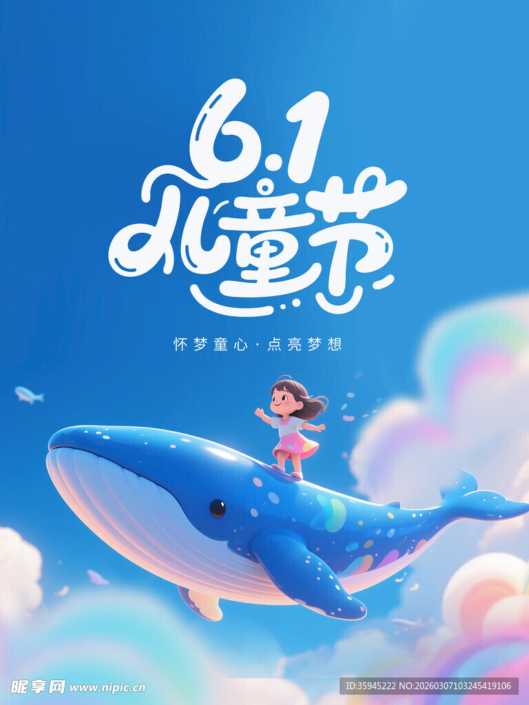 六一儿童节梦幻鲸鱼插画