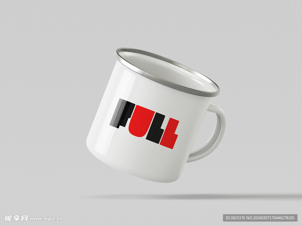 白色个性字母图案搪瓷杯展示样机