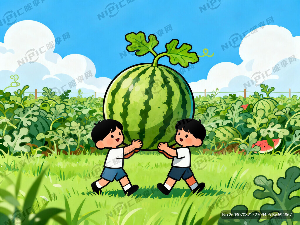 蓝天白云和一片草地和瓜田