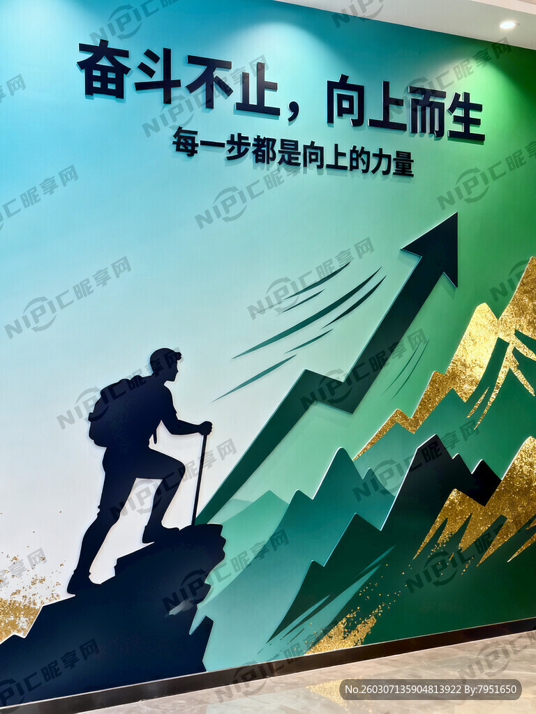 设计一个励志文化墙 蓝绿色调