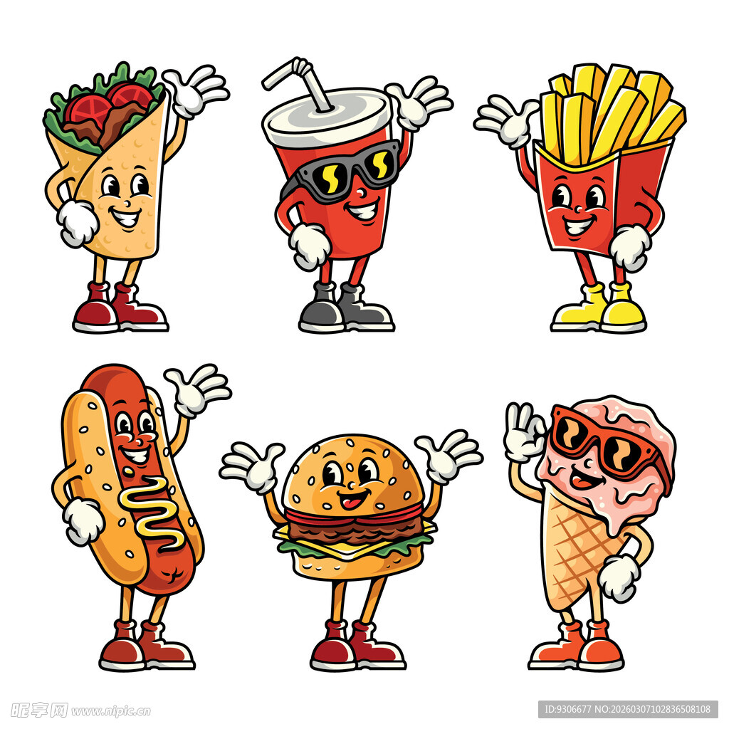 卡通快餐食物